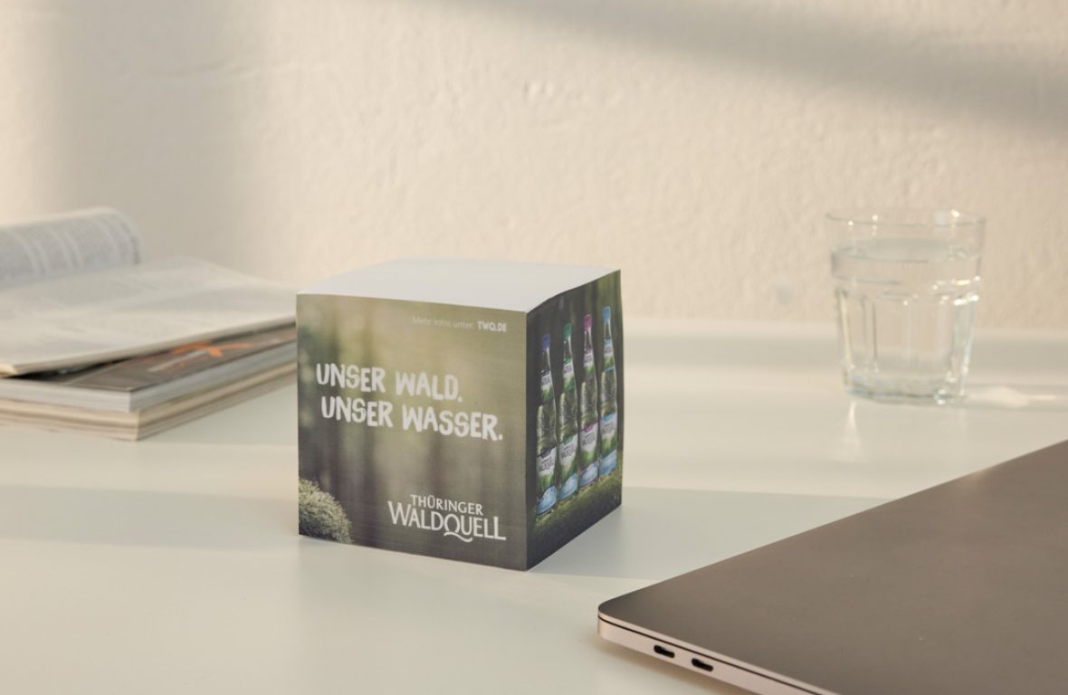 Werbemittel Klassiker Notizblock aus Papier bedruckt, Thüringer Waldquell