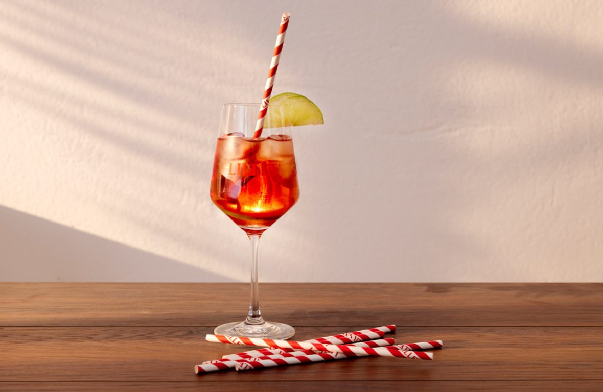 Werbemittel nachhaltig Strohhalme rot-weiß aus Papier, Lillet