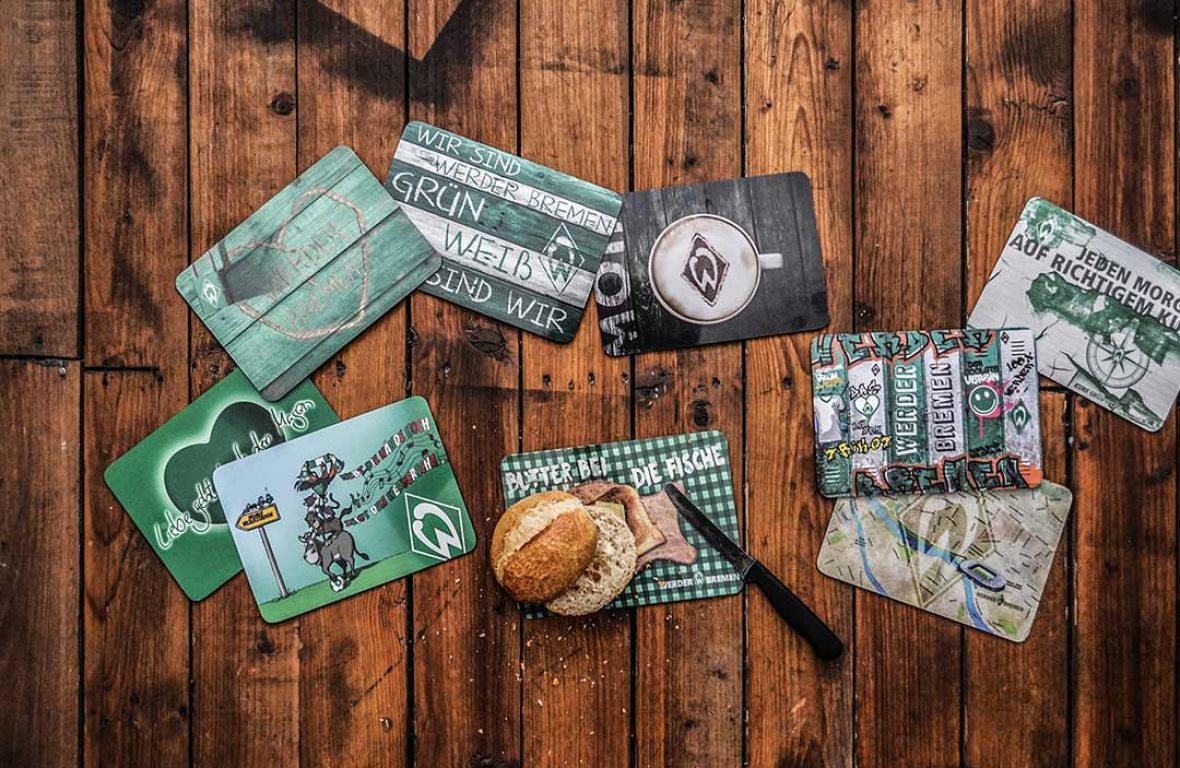 Merchandising, Werbemittel, individuelle Frühstücksbrettchen Werder Bremen