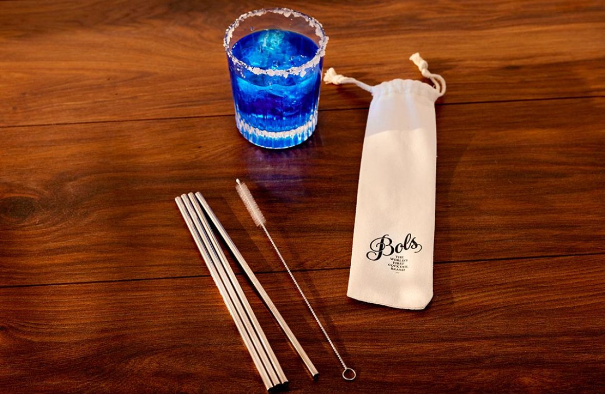 Nachhaltige Strohhalme aus Stahl inklusive Bürste und Tasche, Bols